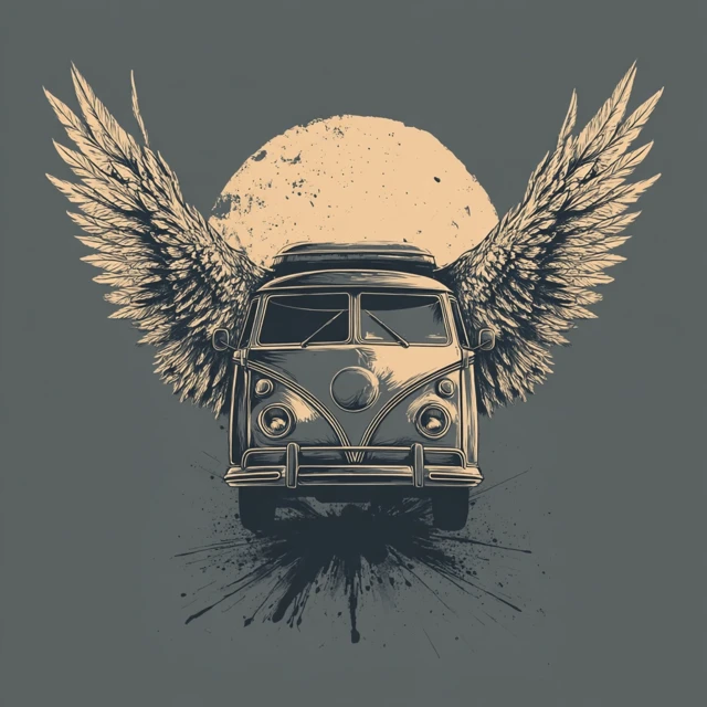 Tour Van with Angel Wings TShirt Design