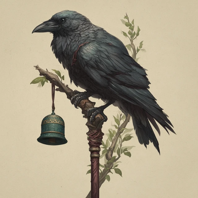 DND Art Raven Perched on Staff