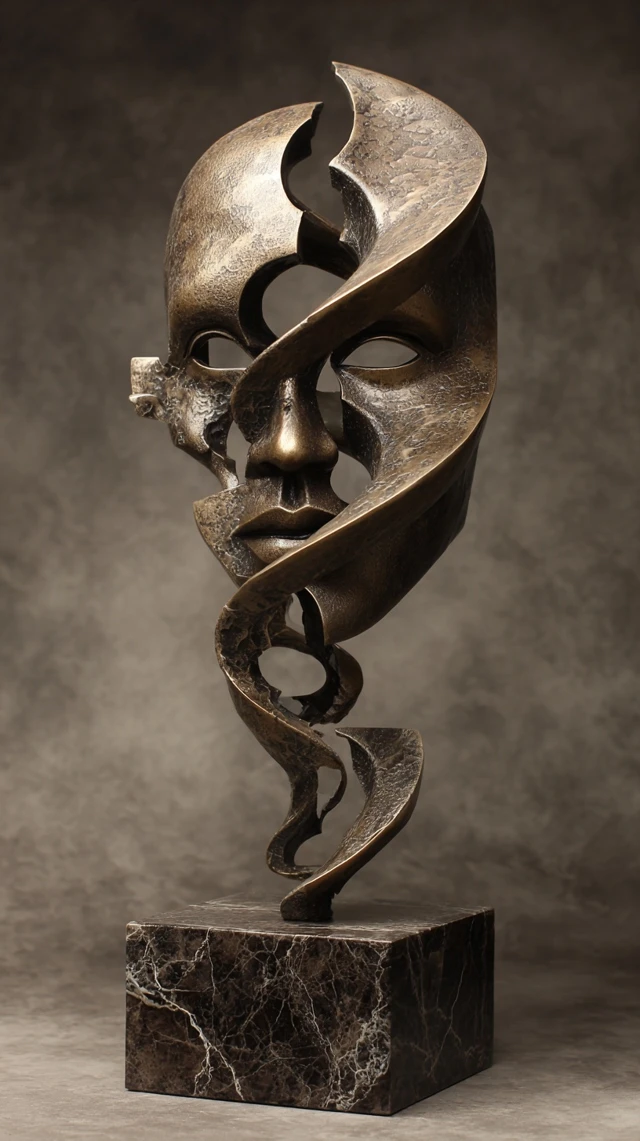 Fractal Bronze Sculpture Abstract Face Art