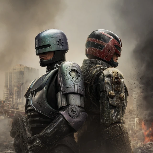 RoboCop and Judge Dredd in Futuristic City