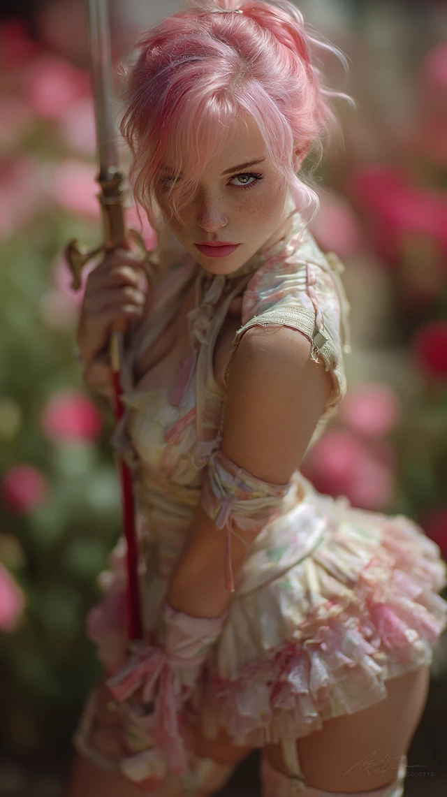 Pink Haired Fantasy Portrait with Halberd
