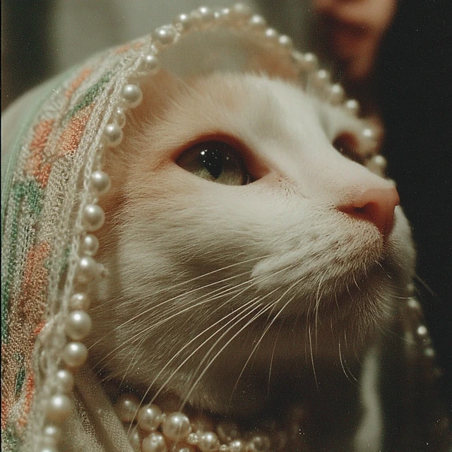 Cat in Headscarf and Pearls Martin Parr Style
