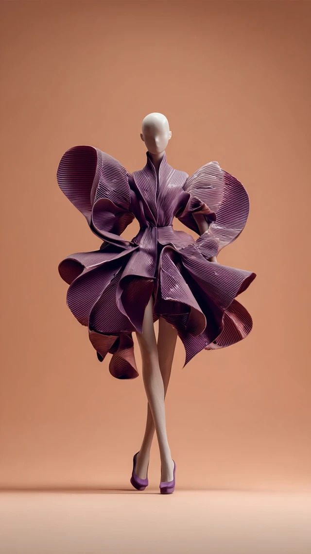 Haute Couture Dress Fashion Model 3D Clay Style
