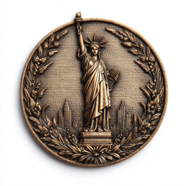 Statue of Liberty Emblem in Circle Metal Texture