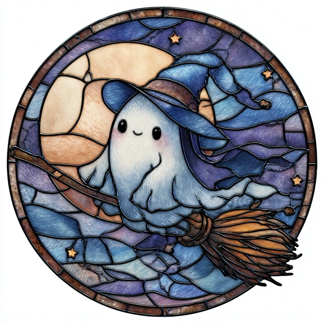 Cute Ghost Witch Stained Glass Art