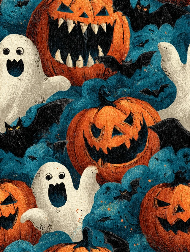 Terrifying Halloween Design Jack O Lantern Ghosts Bats