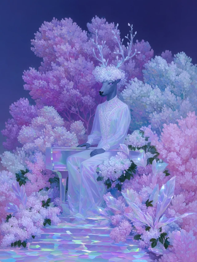 Deer Musician at Piano Surreal Pastel Art