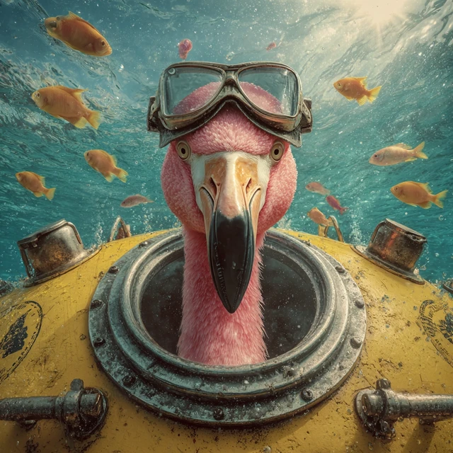 Flamingo in Submarine Surreal Underwater Photo
