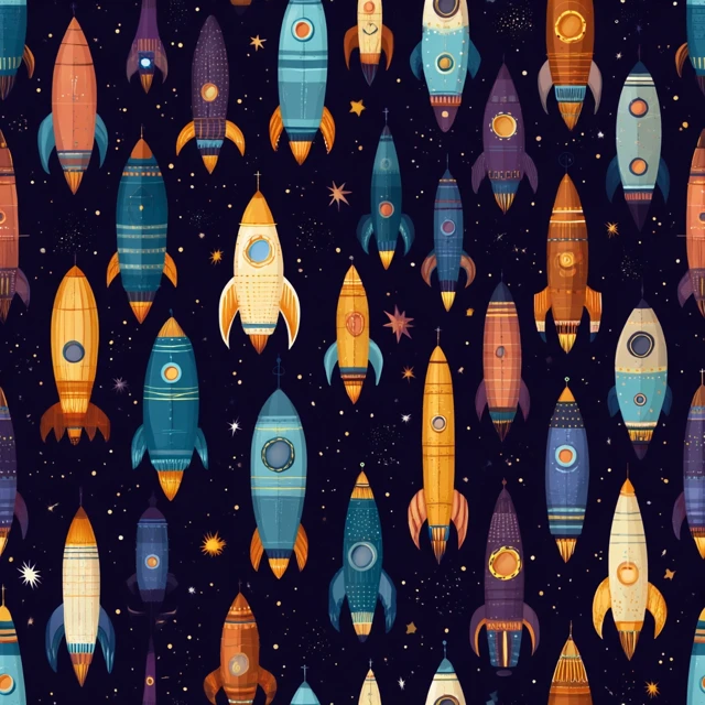 Space Rockets Seamless Pattern Illustration