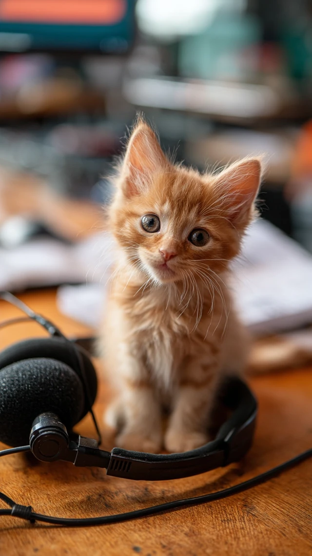 Podcast Kitten: Orange Kitten with Headset