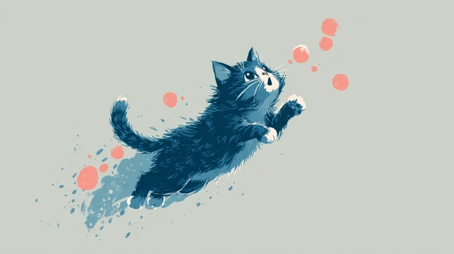 Jumping Cat Illustration Cute Animal Art