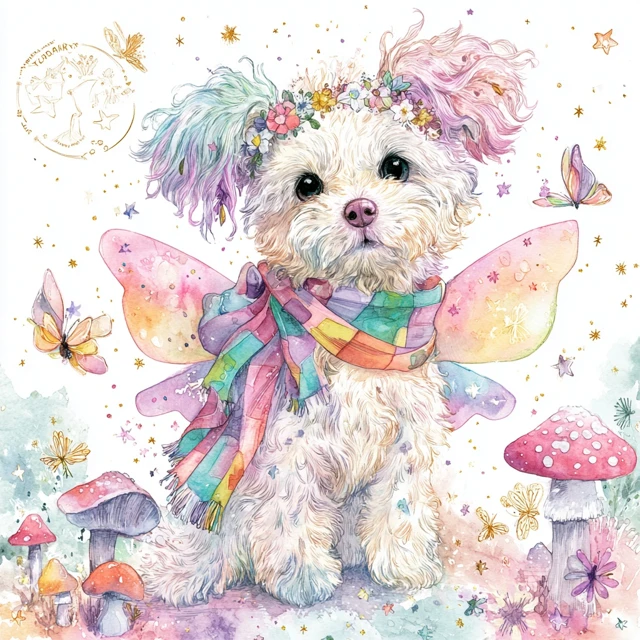 Fairy Dog Watercolor Illustration Magical Pet Art