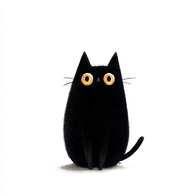 Cute Black Cat Illustration on White Background
