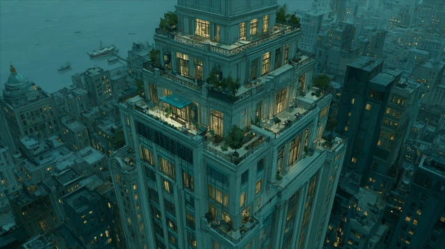 Luxury Tower Penthouse in English City at Dusk
