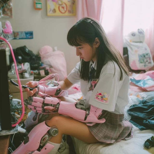 Tokyo Cyborg Girl Fixing Robotic Arm