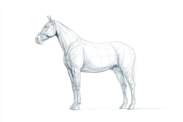 Horse Anatomical Sketch Detailed Line Drawing