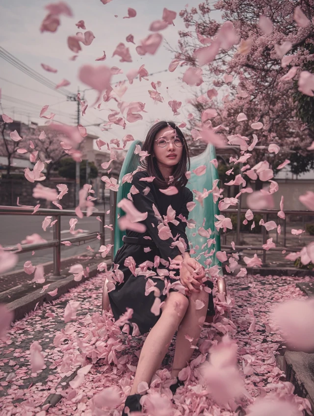College Student in Cherry Blossoms Movie Scene