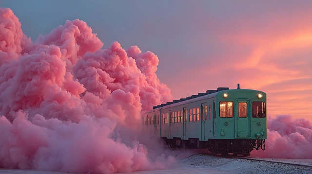 Dreamy Train in Cotton Candy Clouds Surreal Art
