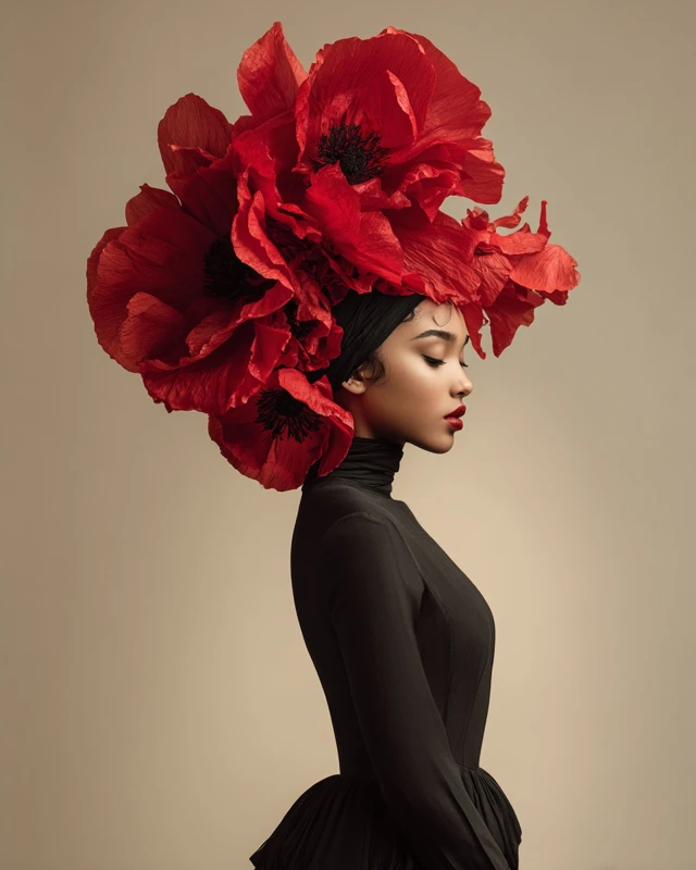 Woman with Red Poppies Fashion Portrait