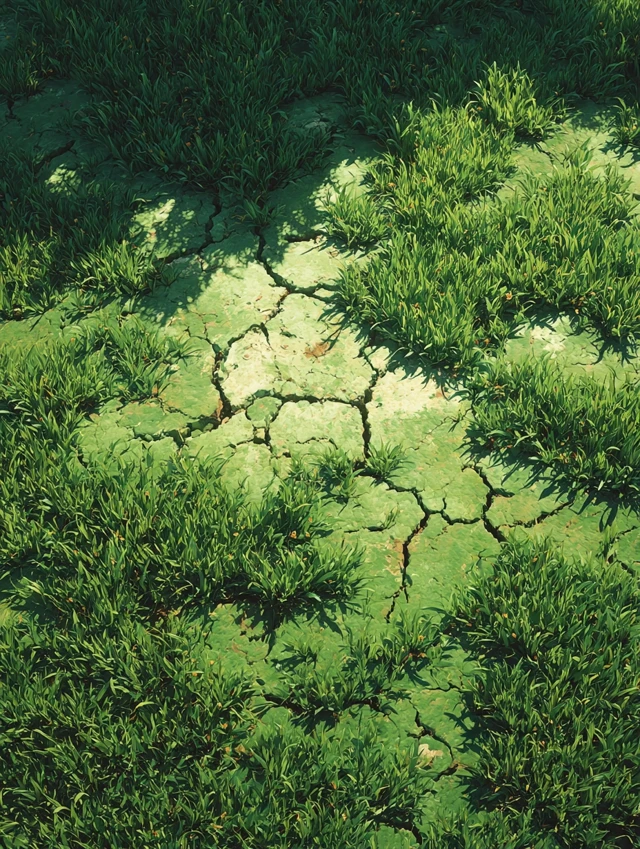 Photorealistic Lawn with Dry Cracked Earth