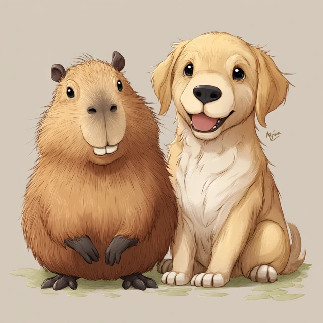 Capybara and Golden Retriever Cute Cartoon Avatar