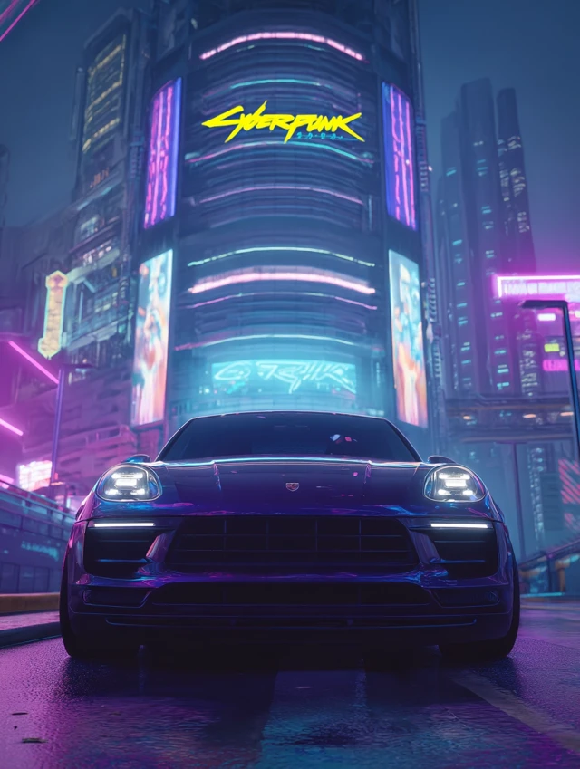 Cyberpunk 2077 Porsche Macan City Night Scene