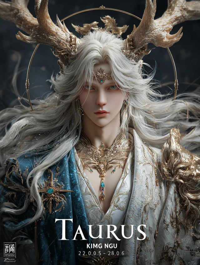 Taurus Deity Fantasy Art Golden Antlers Divine Portrait