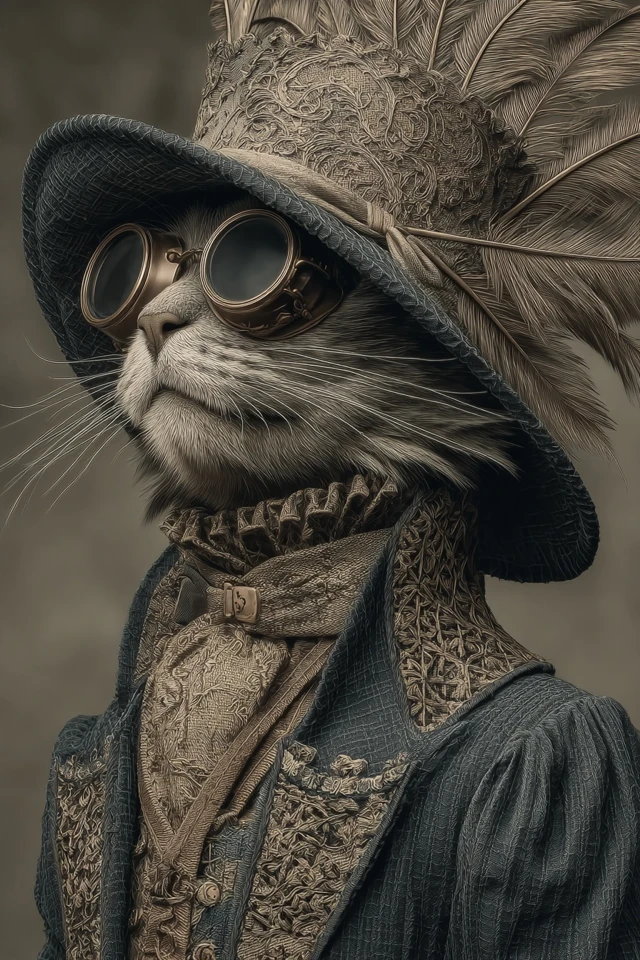 Futuristic Victorian Cat Surreal Art Illustration