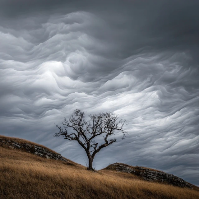 Dead Tree Under Asperitas Clouds Landscape Photography