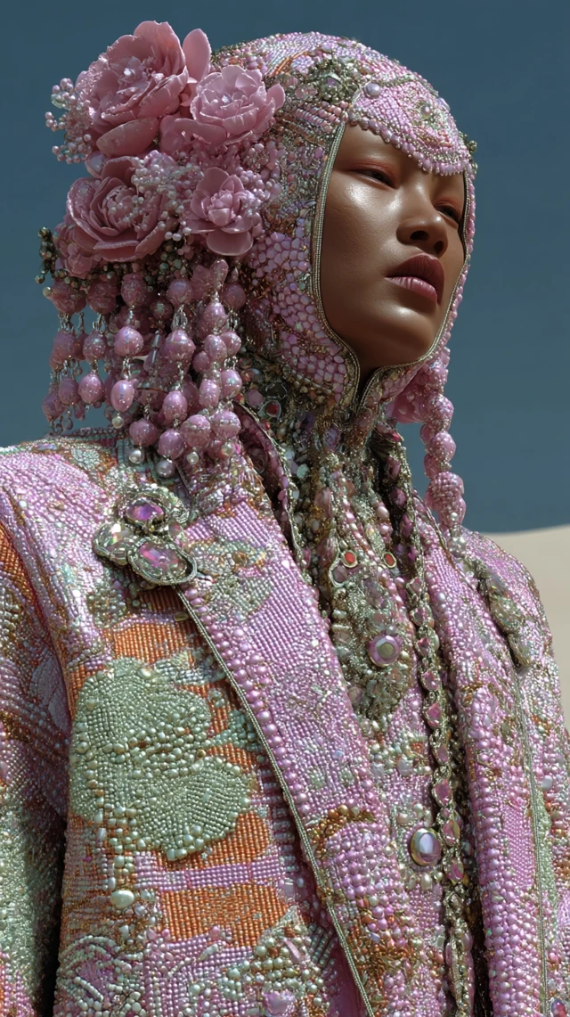 Futuristic Asian Supermodel with Diamond Kimono