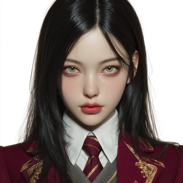 Elegant Fantasy Schoolgirl Portrait with Gold Trim