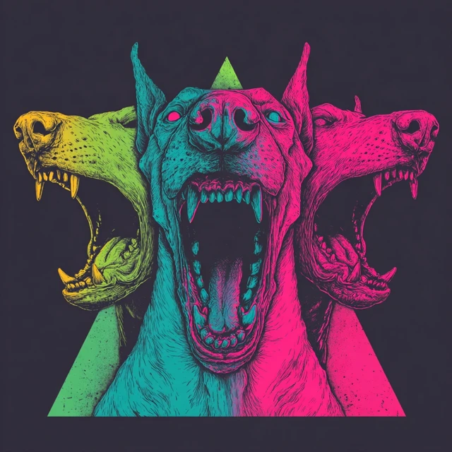 Three Headed Doberman Pinscher Graphic Horror Design