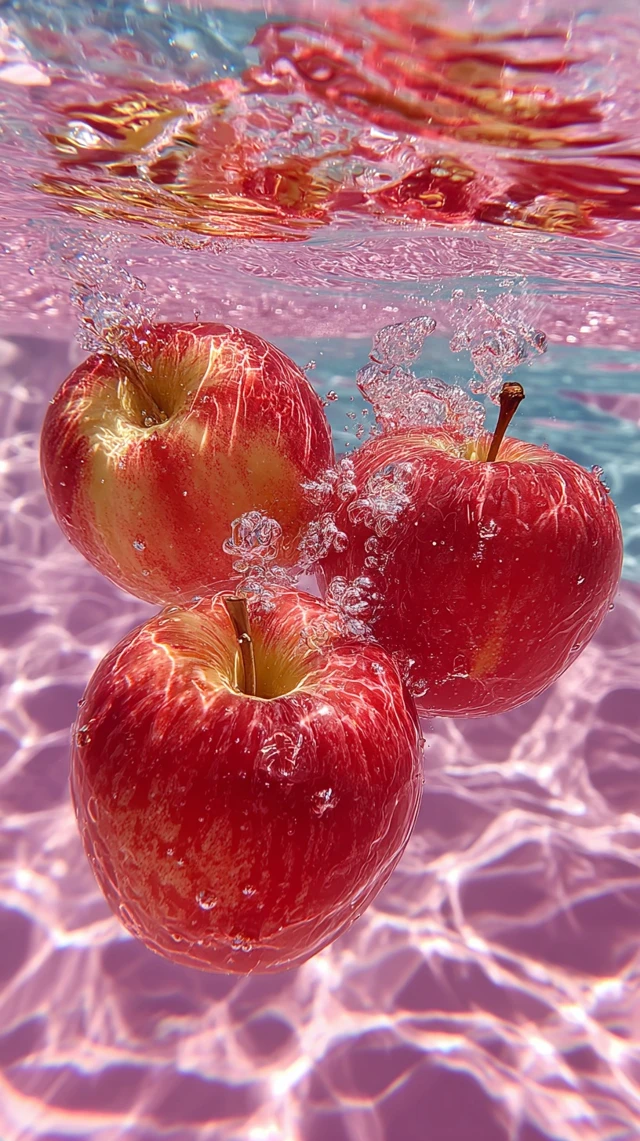 Apples Underwater Photography Vibrant Colors