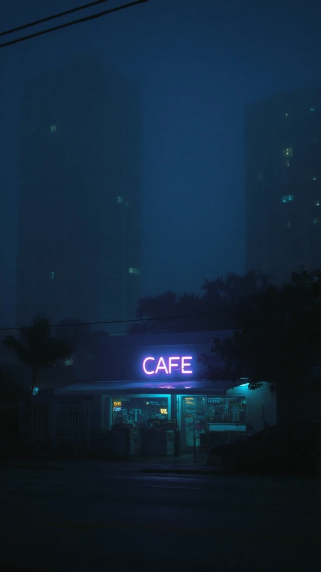 Gotham Cafe: Moody Downtown Scene with Fog and Neon