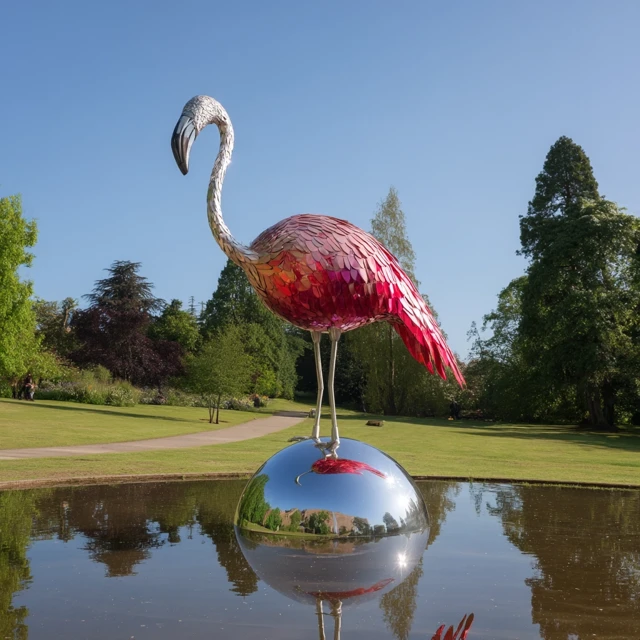 Flamingo Sculpture Modern Art in Nature Green Earth Series