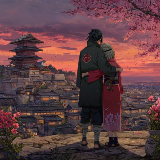 Itachi and Sakura Embrace Konoha View