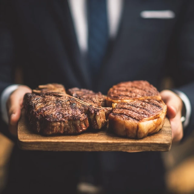 Business Person Holding Steaks Corporate Stock Photo
