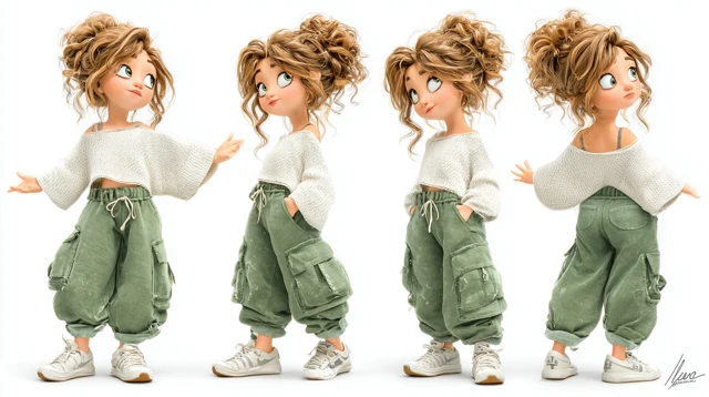 3D Cartoon Girl Full Body Views