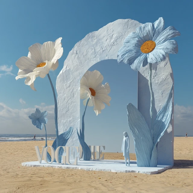 Vogue Art Installation on the Beach Floral Sculpture