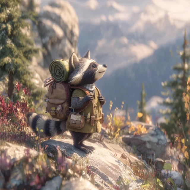 Baby Raccoon Hikes in the Mountains