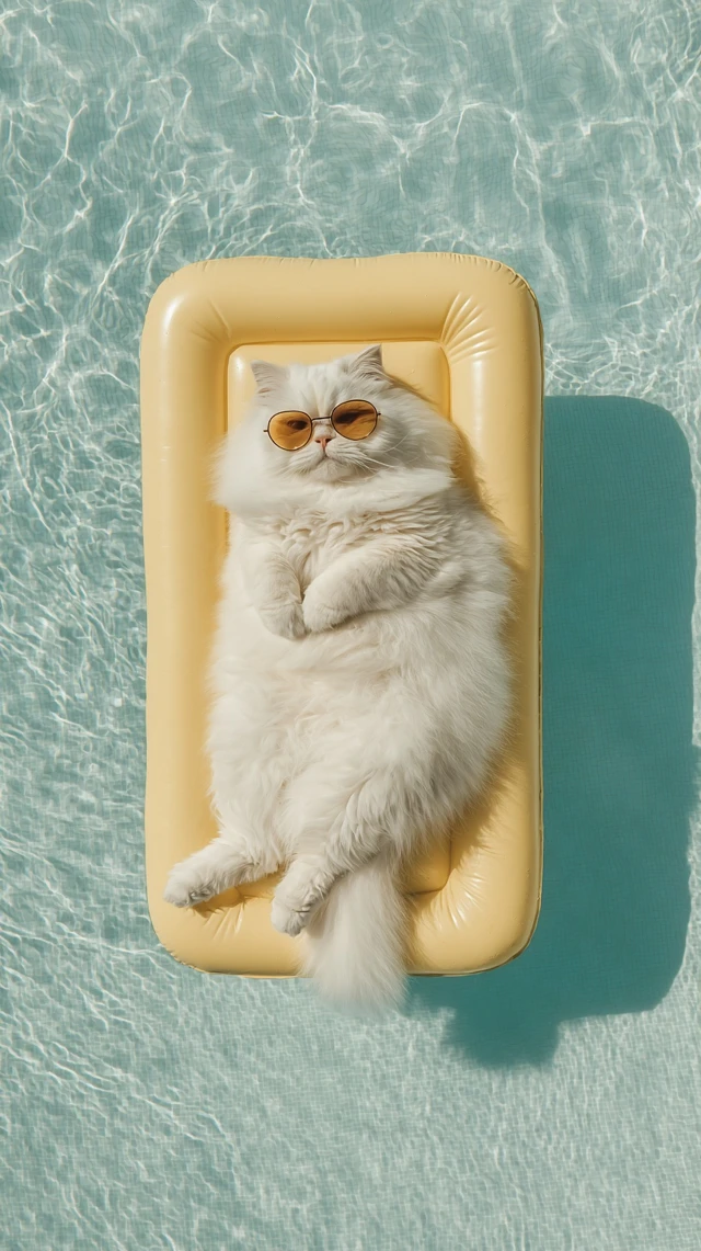 Cool Cat Lounging in the Pool Summer Vibes