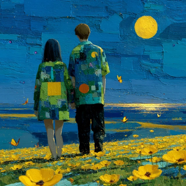 Romantic Couple in a Flower Field Anime Art