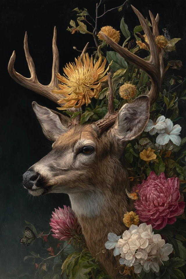 Deer Painting with Flower Crown Art