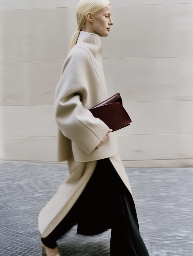 Elegant Woman in Beige Coat Walking in Paris