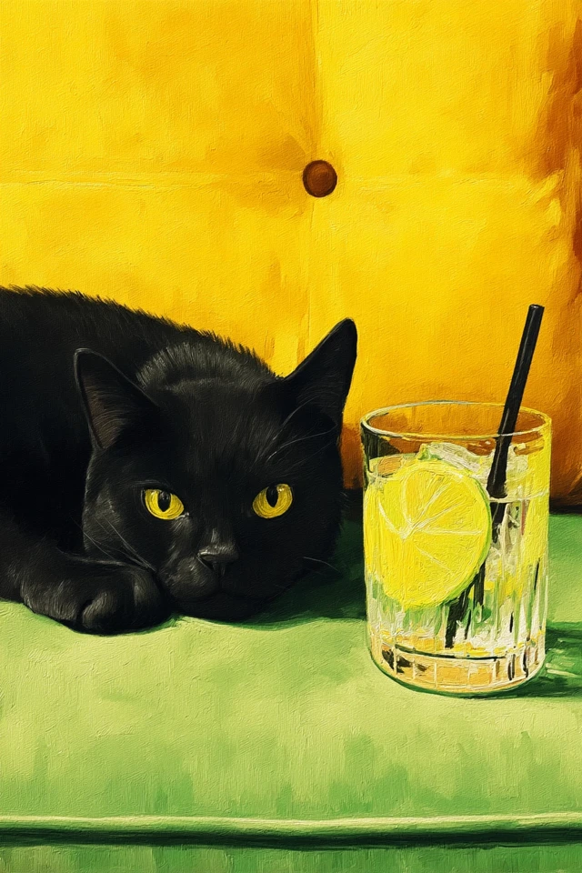 Black Cat Cocktail Painting: Aesthetic Art
