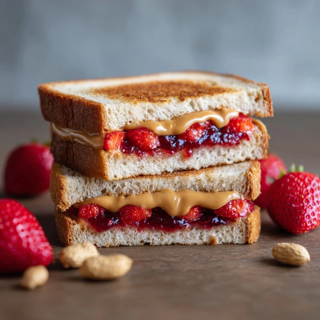 Delicious Peanut Butter and Jelly Sandwich Closeup