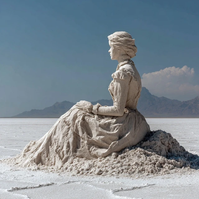 Salt Statue of a Woman on a Salt Flat