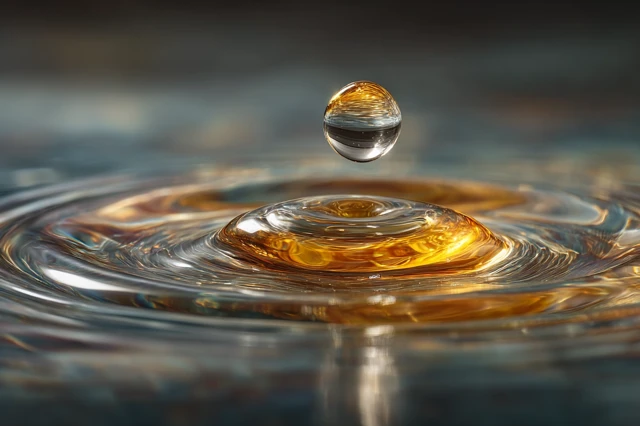 Golden Droplet Impact Photography