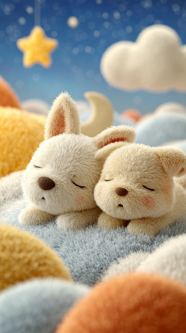 Cute Bear Sleeping on Clouds Space Cartoon