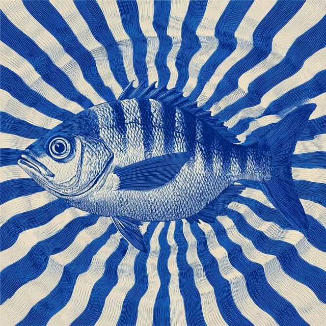 Blue Striped Fish Trompe LOeil Art